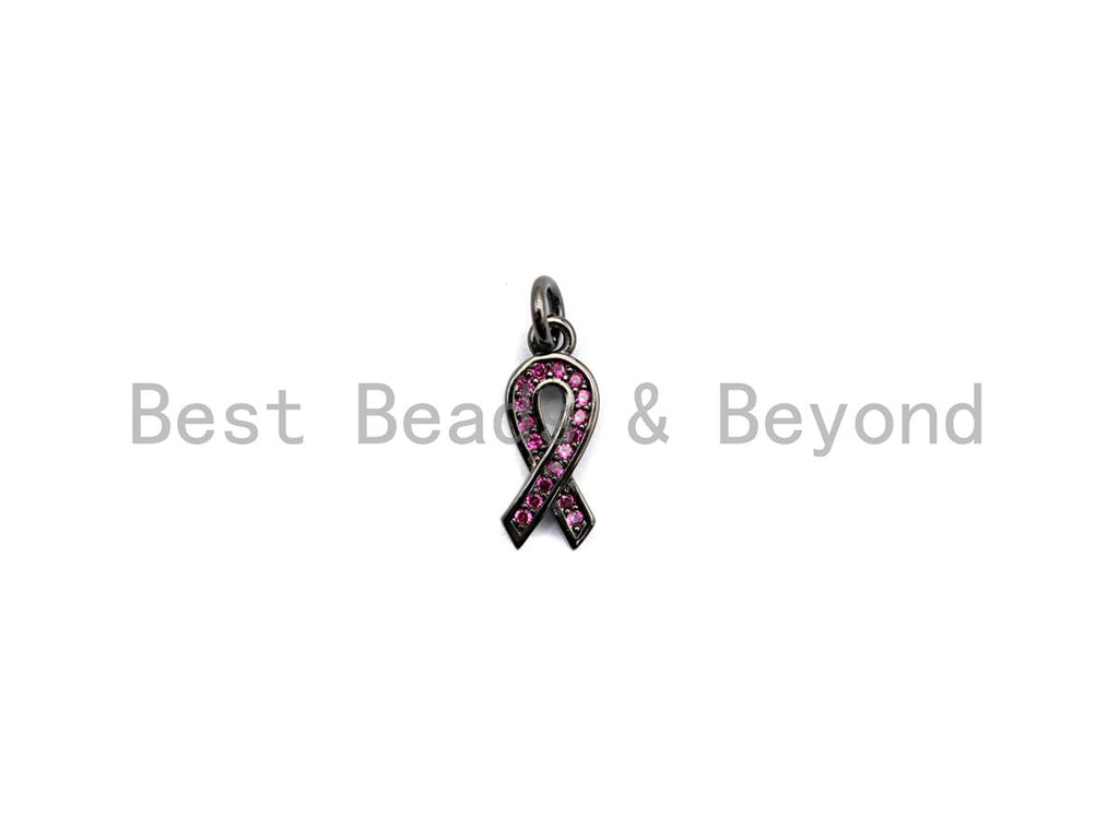 Fuchsia CZ Micro Pave Breast Cancer Awareness Ribbon Pendant/Charm, Bracelet Necklace Cubic Zirconia  AIDS Care Charm, 6x16mm,sku#X111