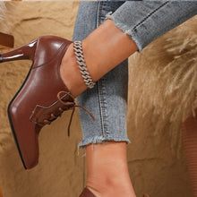 Load image into Gallery viewer, Women's Deep V-Cut Pointed Toe Chunky Heel Mid-Ankle Boots | Black &amp; Dark Brown