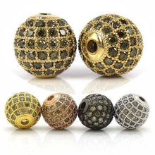 Load image into Gallery viewer, Olive Green CZ Micro Pave Shamballa Ball Beads, 6mm/8mm/10mm/12mm, Round Pave Spacer Beads, Rose Gold/Gold/Silver/Black, sku#308OG
