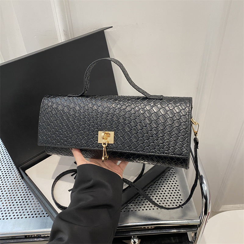 Women's Minimalist Crossbody Bag – Solid Color Woven Fabric Shoulder Bag
