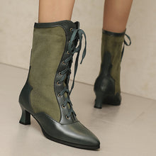 Load image into Gallery viewer, Women's Color-Block Pointed-Toe Over-the-Knee Boots with Front Lacing - Chunky Heel Winter Boots