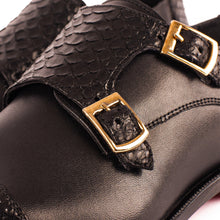 Load image into Gallery viewer, The Bishkek Black Leather Cap Toe Double Monk Strap Men Shoe