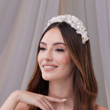 Load image into Gallery viewer, Handmade Pearl and Resin Flower Wedding Hair Band
