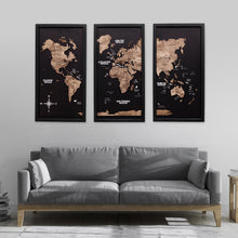 Load image into Gallery viewer, Triptych Wooden World Map (Dark Walnut)