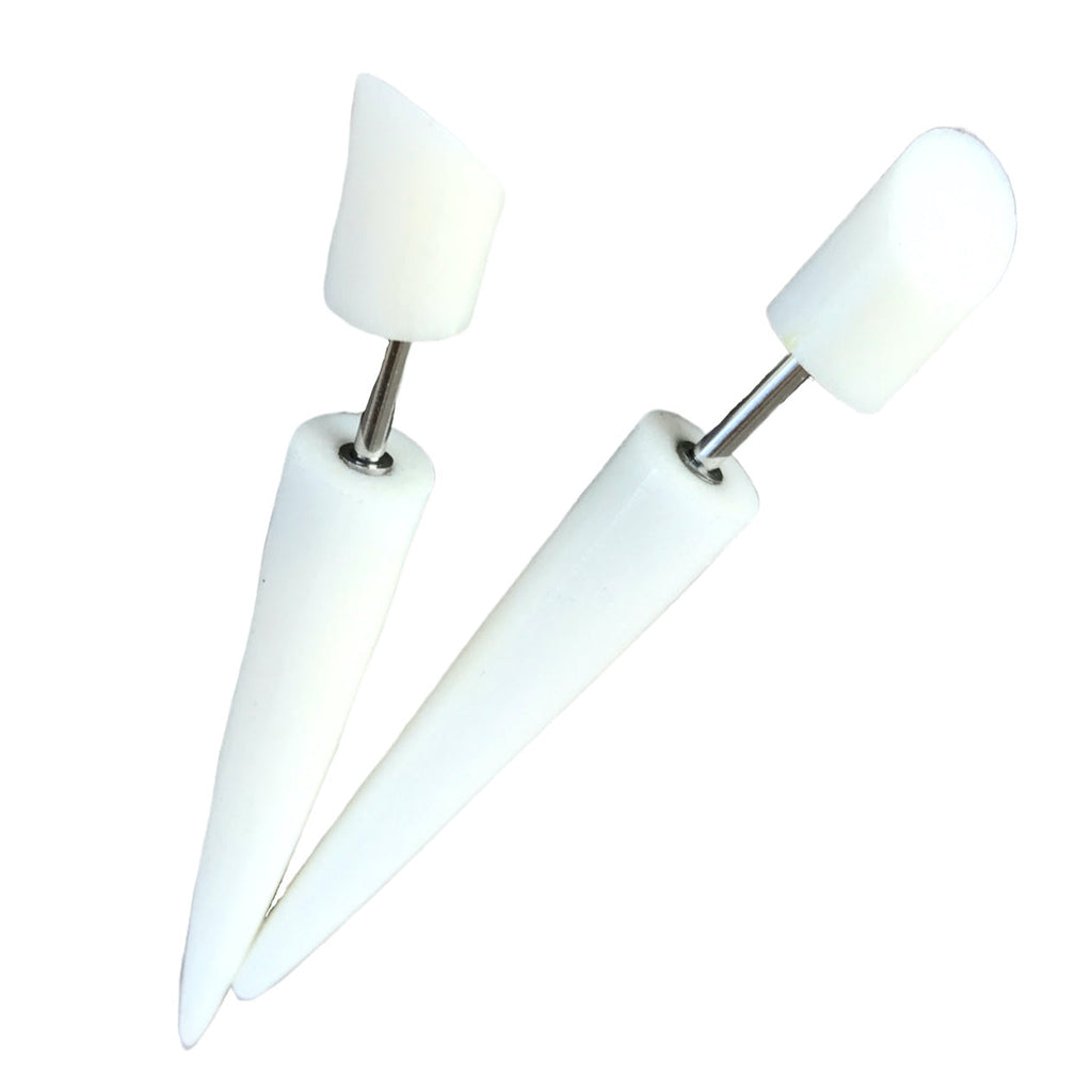Fake Taper Gothic Earrings White Illusion Plug Lightweight Alternative Gauge Jewelry