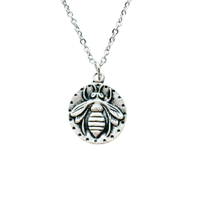 Vintage Bee Coin Necklace Silver Bee Pendant Nature Jewelry