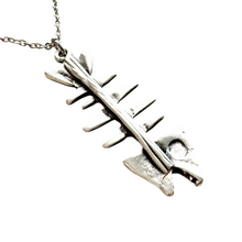 Load image into Gallery viewer, Vintage Fish Bone Necklace Silver Skeleton Pendant Quirky Jewelry