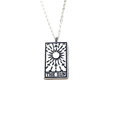 Vintage Tarot Card Necklace Silver Mystic Sun Moon Star Fortune Pendant