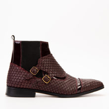 Load image into Gallery viewer, The Orion Burgundy Snakeskin Pattern Leather Double Monk Strap Men Boot
