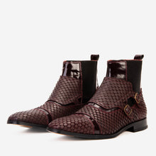 Load image into Gallery viewer, The Orion Burgundy Snakeskin Pattern Leather Double Monk Strap Men Boot