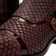 Load image into Gallery viewer, The Orion Burgundy Snakeskin Pattern Leather Double Monk Strap Men Boot