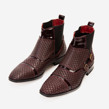 Load image into Gallery viewer, The Orion Burgundy Snakeskin Pattern Leather Double Monk Strap Men Boot