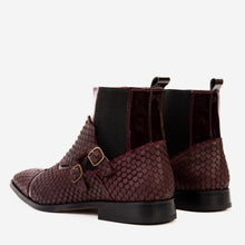 Load image into Gallery viewer, The Orion Burgundy Snakeskin Pattern Leather Double Monk Strap Men Boot