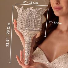 Load image into Gallery viewer, Luxury Quinceañera &amp; Wedding Bouquet Holder – Silver Carved Flowers &amp; Crystal Stones