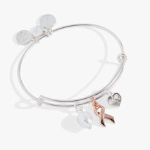 Load image into Gallery viewer, Breast Cancer Awareness Pink Ribbon Trio Charm Bangle