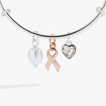 Load image into Gallery viewer, Breast Cancer Awareness Pink Ribbon Trio Charm Bangle