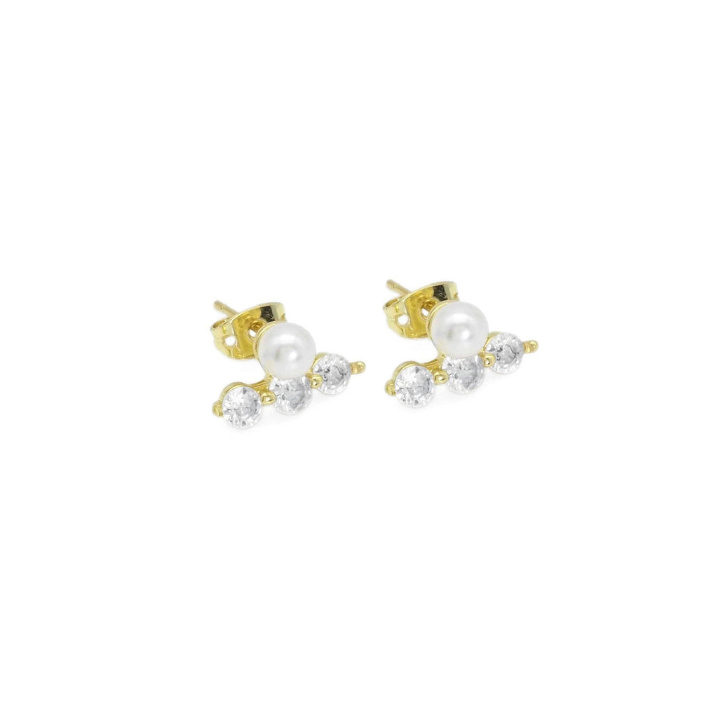 Pearl Gold Clear CZ Bar Stud Earrings, Sku#LD477