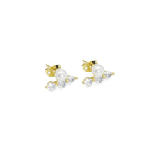 Load image into Gallery viewer, Pearl Gold Clear CZ Bar Stud Earrings, Sku#LD477