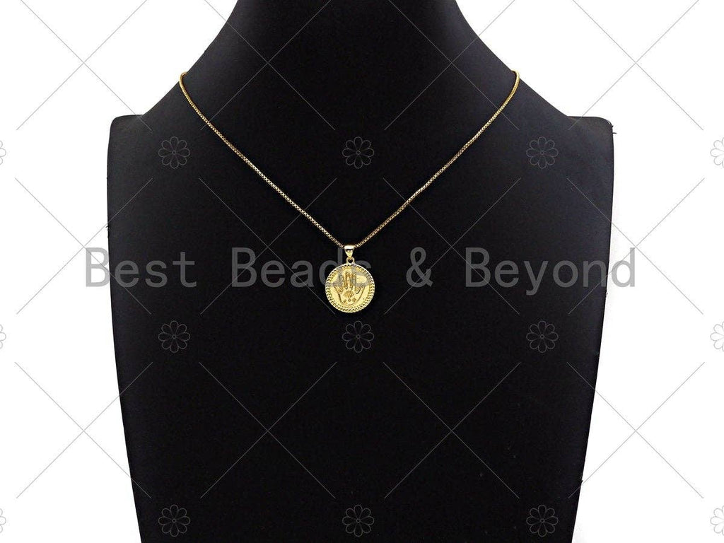 Dainty Gold Evil Eye Hand On Round Coin Shape Charms, Dainty Charms, Gold Pendant, Round Coin Necklace Charms, 18x20mm, Sku#LK170