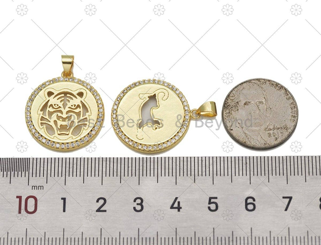 CZ Hollow Out Leopard/Tiger Head Charm, Sku#LK572