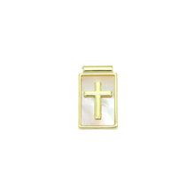Load image into Gallery viewer, Gold Cross on Mother of Pearl Cross Rectangle Shape Charm Pendant, Sku#LK1051