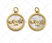 Load image into Gallery viewer, 18K Gold CZ Micro Pave Twinkle Little Stars Inlay Mother-of-pearl Pendant Charm, Cubic Zirconia Charm, 16mm, sku#Z1132