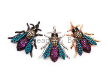 Load image into Gallery viewer, SAWFLY Inspired Charm, CZ Micro Pave Multi Color Insect Pendant, Cubic Zirconia Bug Charm,Gold/Rose Gold/Silver/Black,23x25mm,SKU#F442