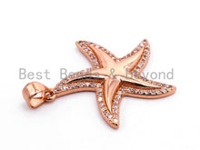 Load image into Gallery viewer, CZ Clear/Black Micro Pave STARFISH Pendant, StarFish Pave Pendant, Gold/Rose Gold/Silver/Gunmetal plated, 25x26mm, Sku#F422