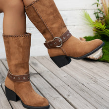 Load image into Gallery viewer, Women's Pointed-Toe Mid-Calf Boots with Belt Buckle - Suede Fashion Boots