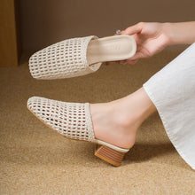 Load image into Gallery viewer, Women's Woven Square Toe Sandals - Casual Summer Flats with Synthetic Leather Upper
