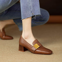 Load image into Gallery viewer, Women's Retro Square Toe Chunky Heel Pumps | PU Leather Block Heel Shoes