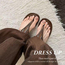 Load image into Gallery viewer, Women's Handwoven Cowhide Thong Sandals | Full-Grain Leather Ankle Buckle Flat Shoes