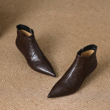 Load image into Gallery viewer, Women's Woven Full-Grain Sheepskin Ankle Boots | Pointed Toe Side Zipper Low Heel
