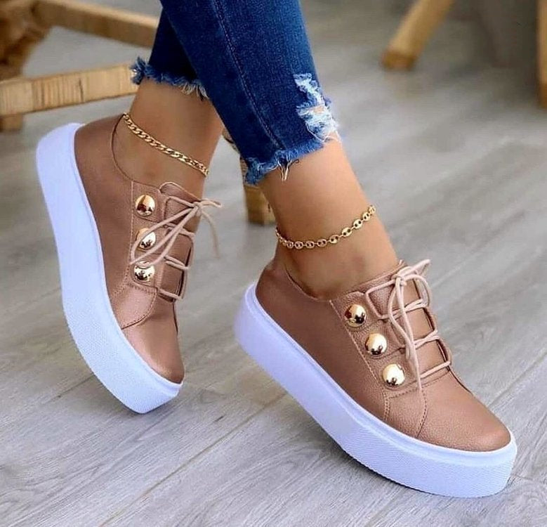 Rivet Lace-Up Sneaker Flats