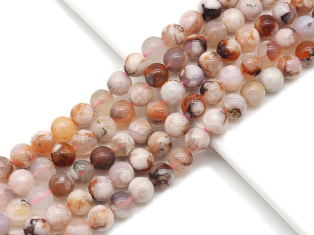 Genuine Cherry Blossom Agate Round Smooth Beads, Sku#U1351