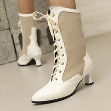 Load image into Gallery viewer, Women's Color-Block Pointed-Toe Over-the-Knee Boots with Front Lacing - Chunky Heel Winter Boots