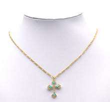 Load image into Gallery viewer, Gold CZ Turquoise/Malachite Cross Charm, Sku#L698