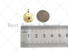 Load image into Gallery viewer, Black CZ Micro Pave Evil Eye On Round Coin Shape Charm, 18K Dainty Gold Medallion Charm, Necklace Bracelet Charm Pendant,14x19mm, Sku#LK252