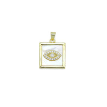 Load image into Gallery viewer, Gold Clear CZ Evil Eye On Square Mother of Pearl Charm Pendant, Sku#LK987