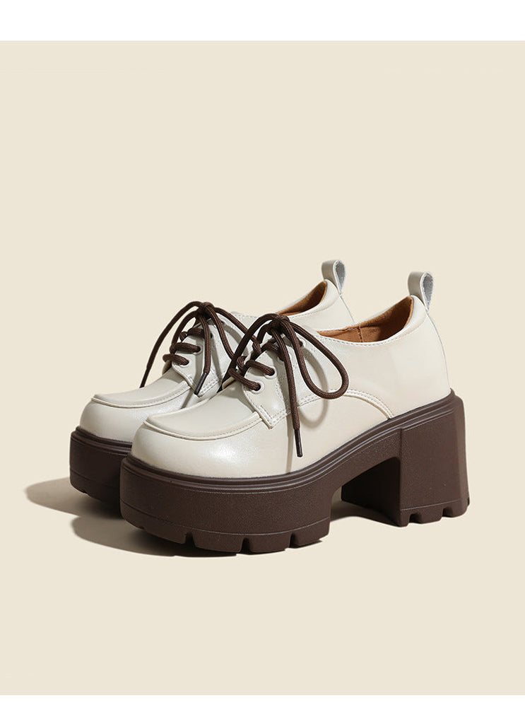 Chunky-Sole Lace-Up Loafers With Thick Chunky Heel | Women's Platform Shoes
