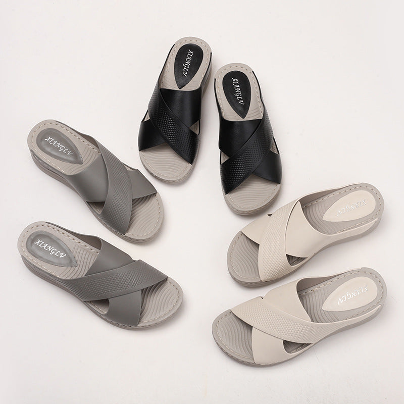 Women's Chunky-Sole Fish-Mouth Slide Sandals | Open Toe PU Slip-On Casual Slides