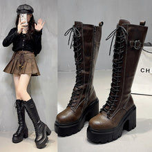 Load image into Gallery viewer, Women's Lace-Up Over-the-Knee Boots - High Heel Chunky Heel Round Toe Side Zipper