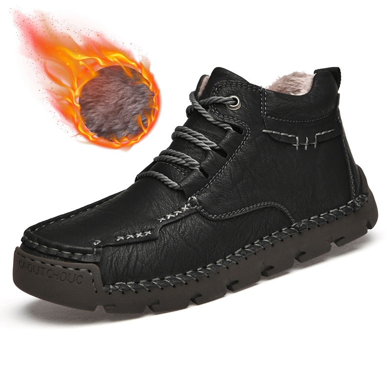 Men's Retro Casual Velvet Warm Cotton Shoes | Thick Sole Lace-Up Sneakers | Black Brown Khaki