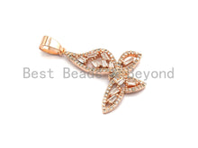 Load image into Gallery viewer, CZ Micro Pave Butterfly Shape Pendant with Baguette CZ cluster, Gold/Silver/Black/Rose Gold Plated Jewelry,29x31mm,sku#F699