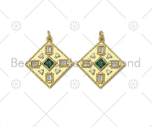 Load image into Gallery viewer, Baguette CZ Micro Pave Rhombus Shape Pendant/Charm, 18K Gold Filled Green CZ Charm,Necklace Bracelet Charm Pendant,28x25mm,Sku#L582