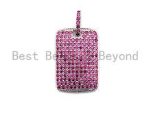 Load image into Gallery viewer, Fuchsia CZ Micro Pave Rectangle Pendant/Charm, Cubic Zirconia Pendant, Pave Dog Tag, 18x27mm, sku#X48