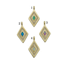 Load image into Gallery viewer, CZ Pave Gold Colorful Opal Rhombus Shape Charm, Sku#F1512