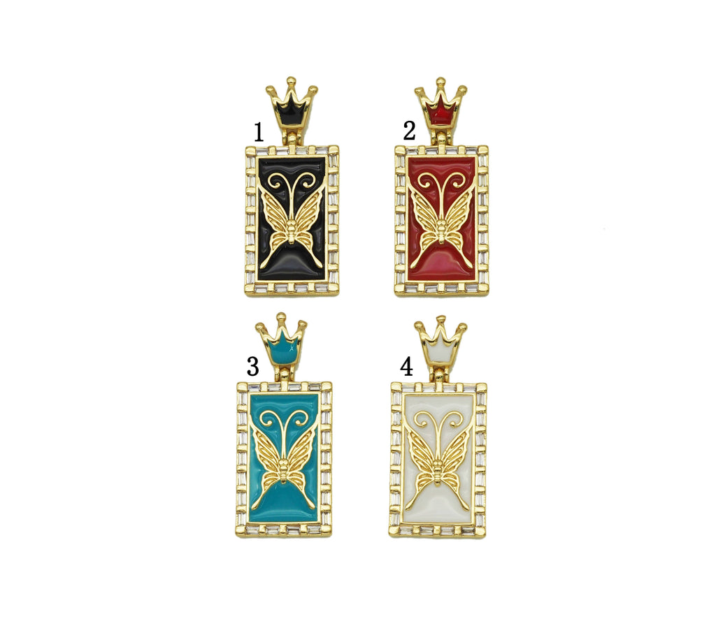 CZ Enamel Butterfly Pendant, Sku#JL78