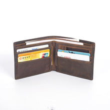 Load image into Gallery viewer, Genuine First-Layer Cowhide Leather Wallet for Men – Slim Horizontal Bifold with Silver Hardware