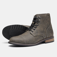 Load image into Gallery viewer, Men's Vintage Casual Leather Boots – Mid-Calf Wedge Heel, Rubber Sole, Stitched Paneling